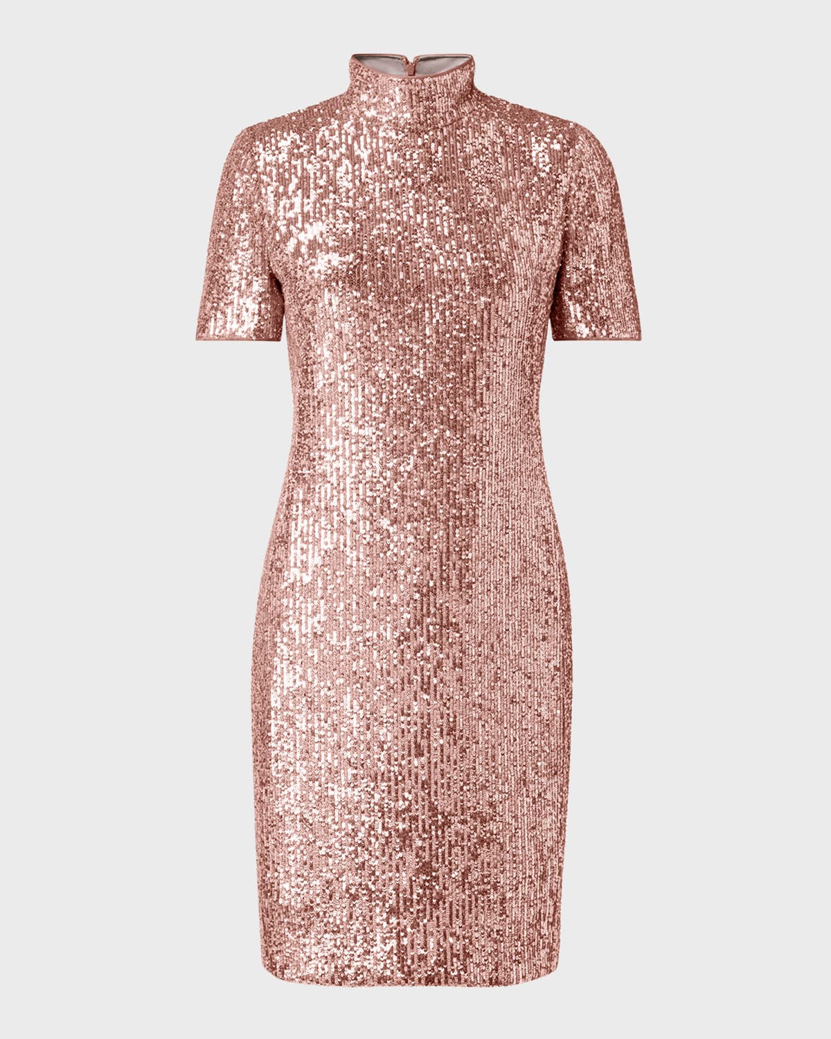 Shop Akris Sequined Mock-neck Short-sleeve Mini Dress In Lily