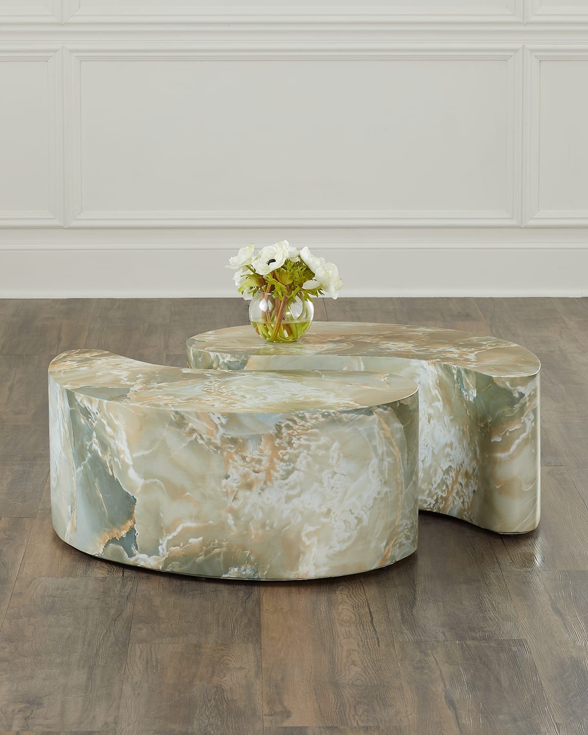 Shop Arteriors Adeline Faux Marble Coffee Tables, Set Of 2 In Jade