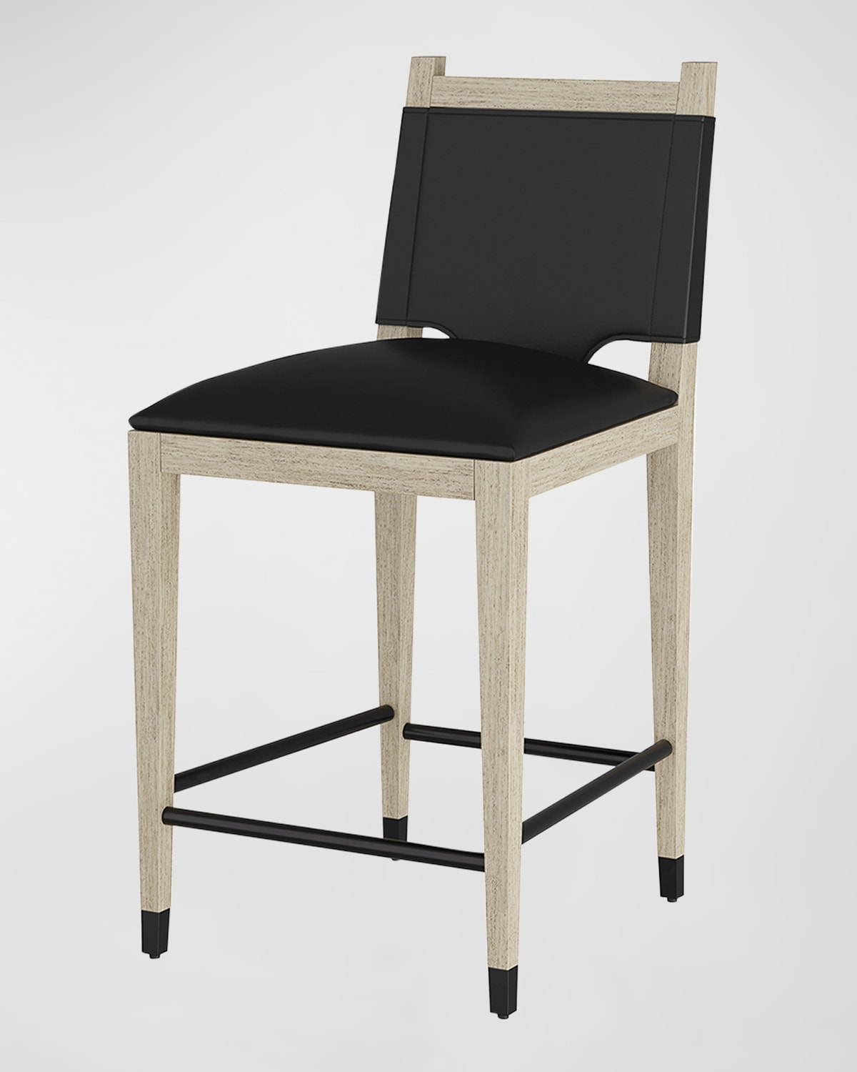Arteriors Burdock Leather Counter Stool, 27" In Ebony