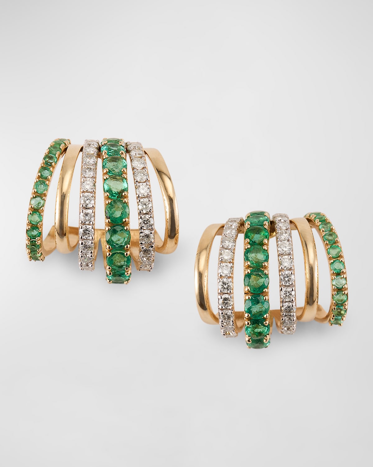 14K Gold Multi-Emerald Diamond Huggie Earrings