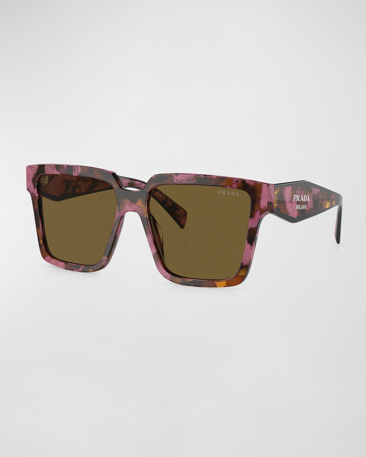 Shop Prada Patterned Acetate & Plastic Square Sunglasses In Dark Brown