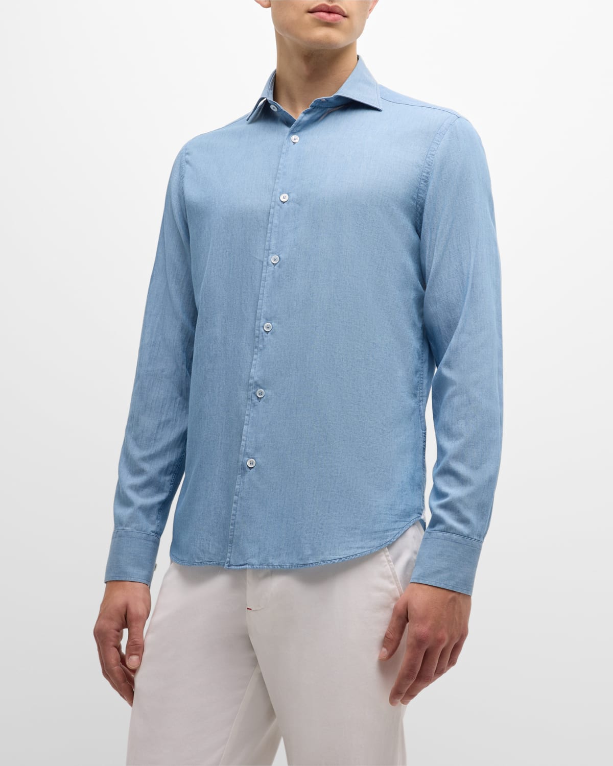 Shop Fedeli Men's Sean Chambray Casual Button-down Shirt In Light Wash Blue