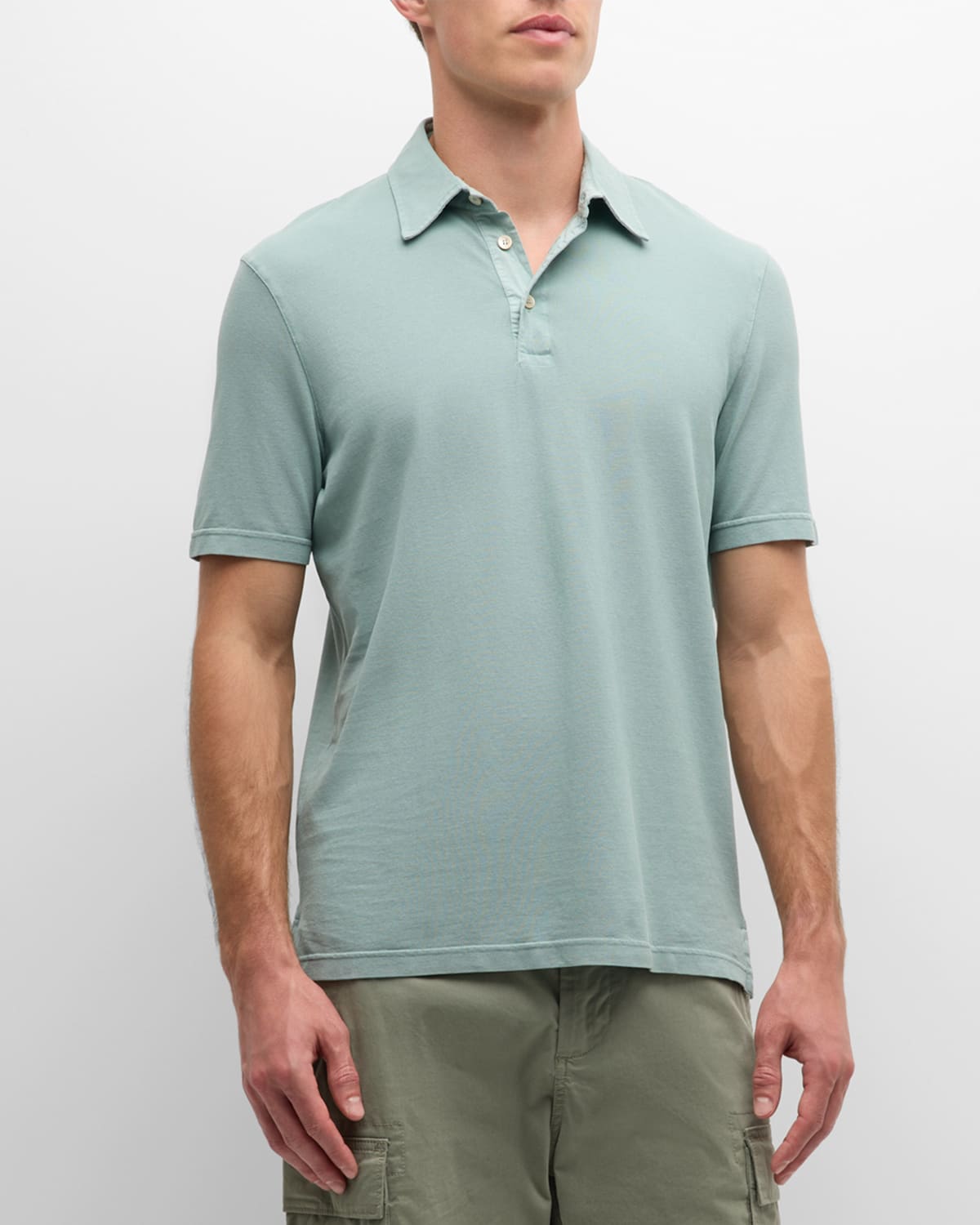 Shop Fedeli Men's Frosted Cotton Pique Polo Shirt In Faded Green