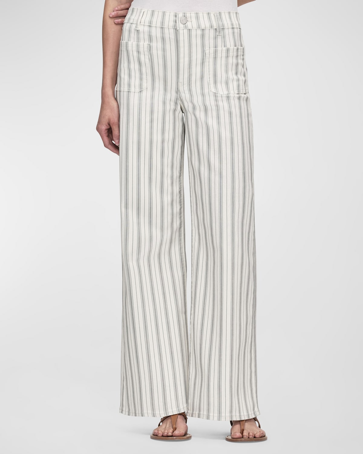 Frame Le Palazzo Striped Raw Wide Leg Jeans In Sage Multi In Sage Multi