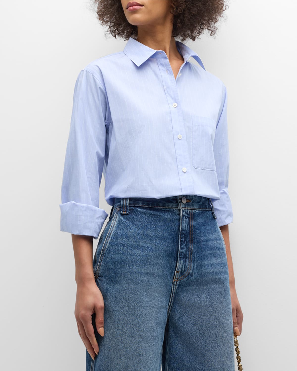 Shop Frame The Borrowed Pocket Shirt In Chambray Blue