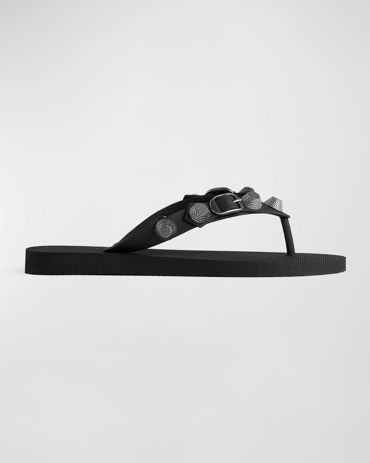 Balenciaga Cagole Studded Flip Flop Sandals In Black/silver