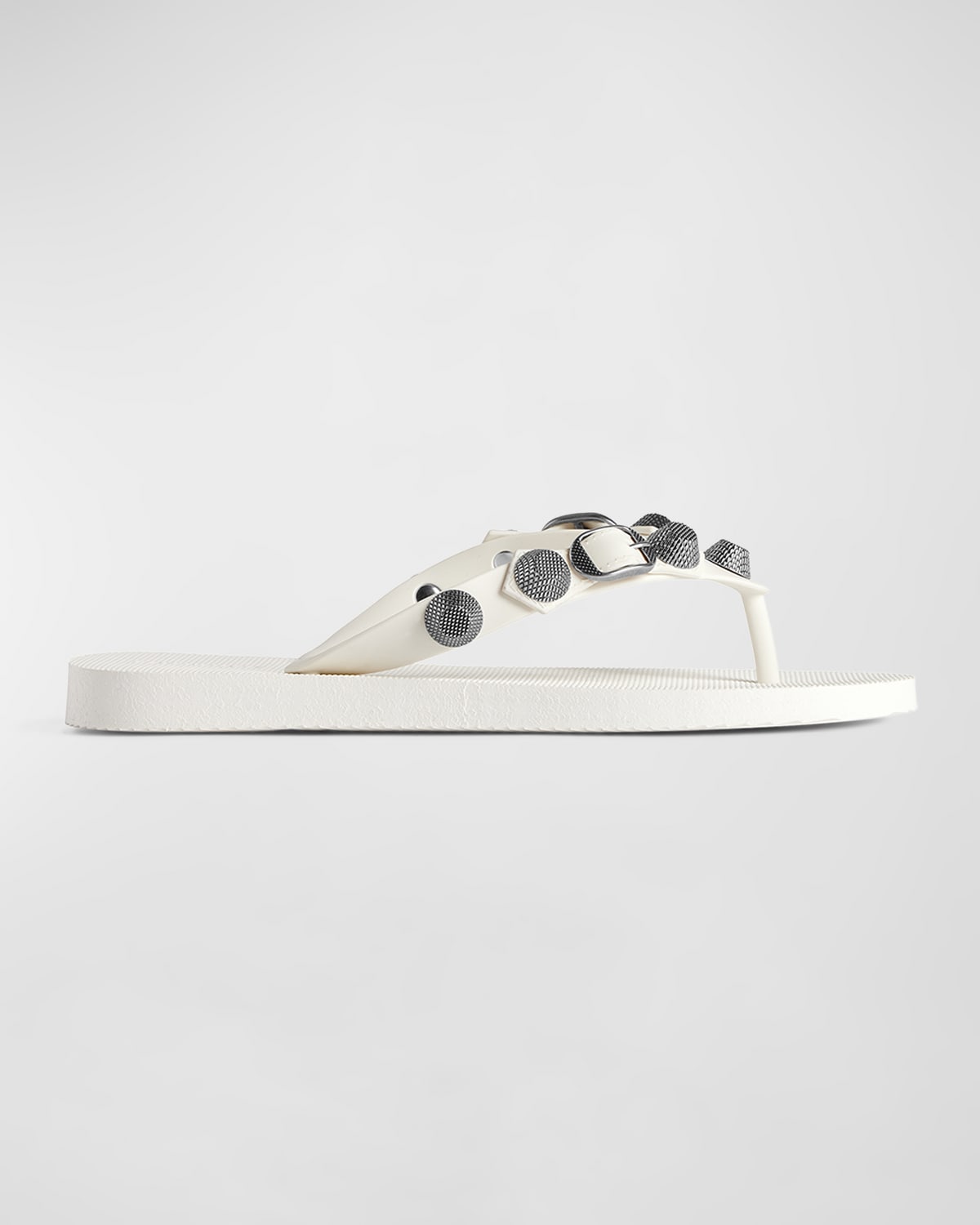 Shop Balenciaga Cagole Studded Flip Flop Sandals In White/ Silver