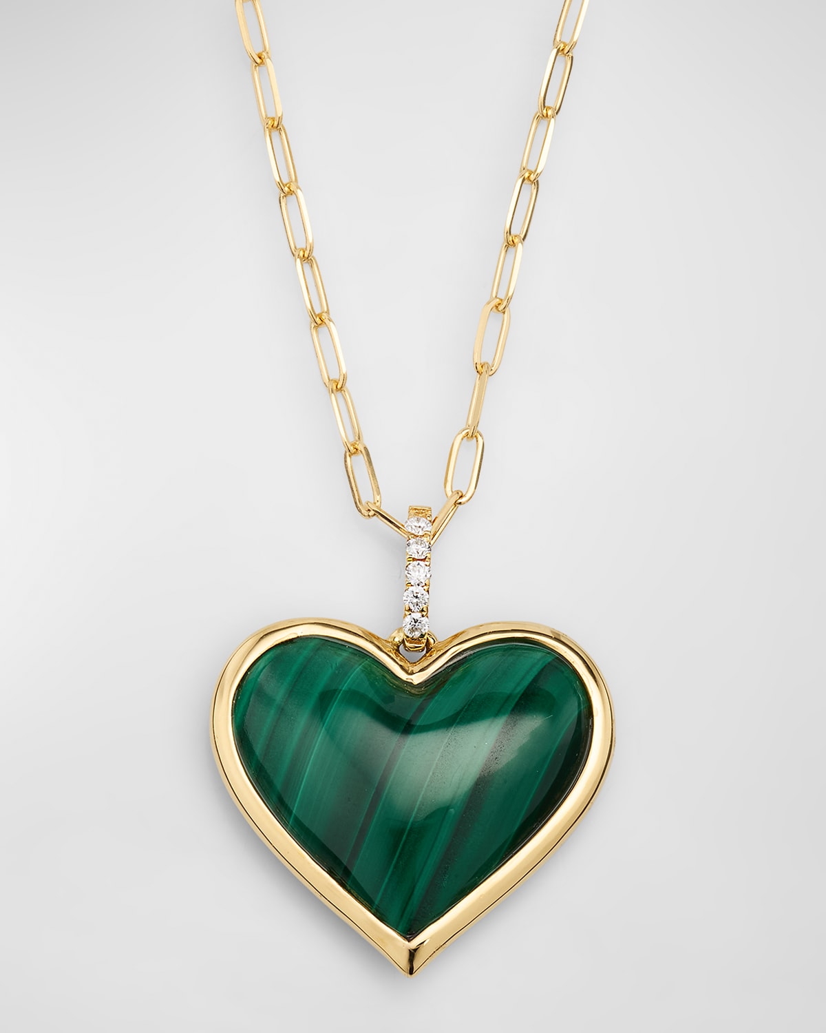 18K Yellow Gold Small Luna Malachite Heart Pendant Necklace with Diamond Bale
