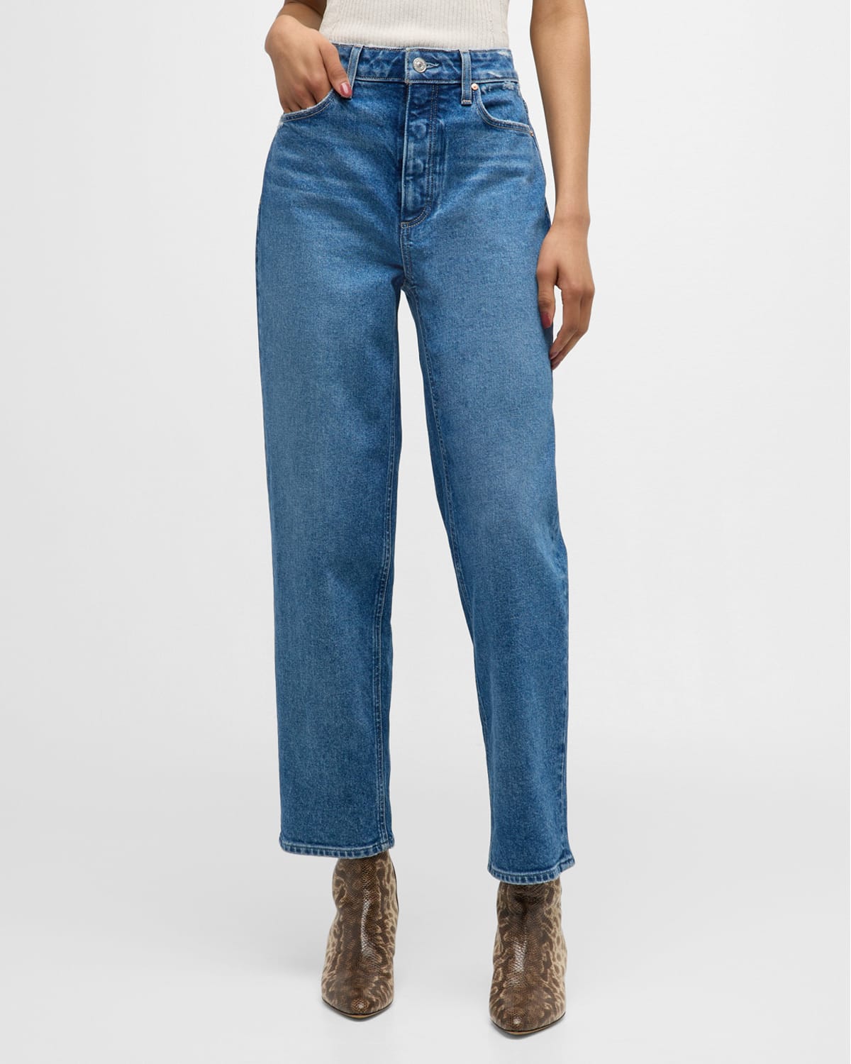Shop Paige Alexis Straight Button-fly Jeans In Le Club