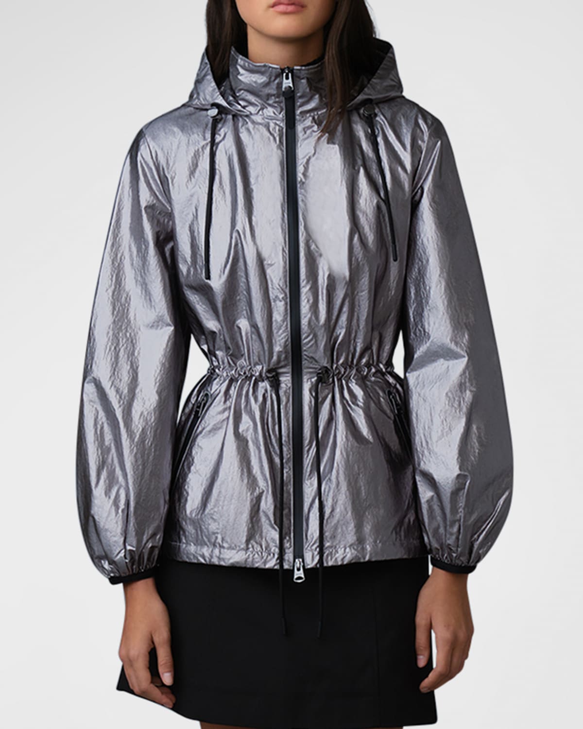 Shop Mackage Isha Windproof Cinched Metallic Rain Jacket In Gunmetal