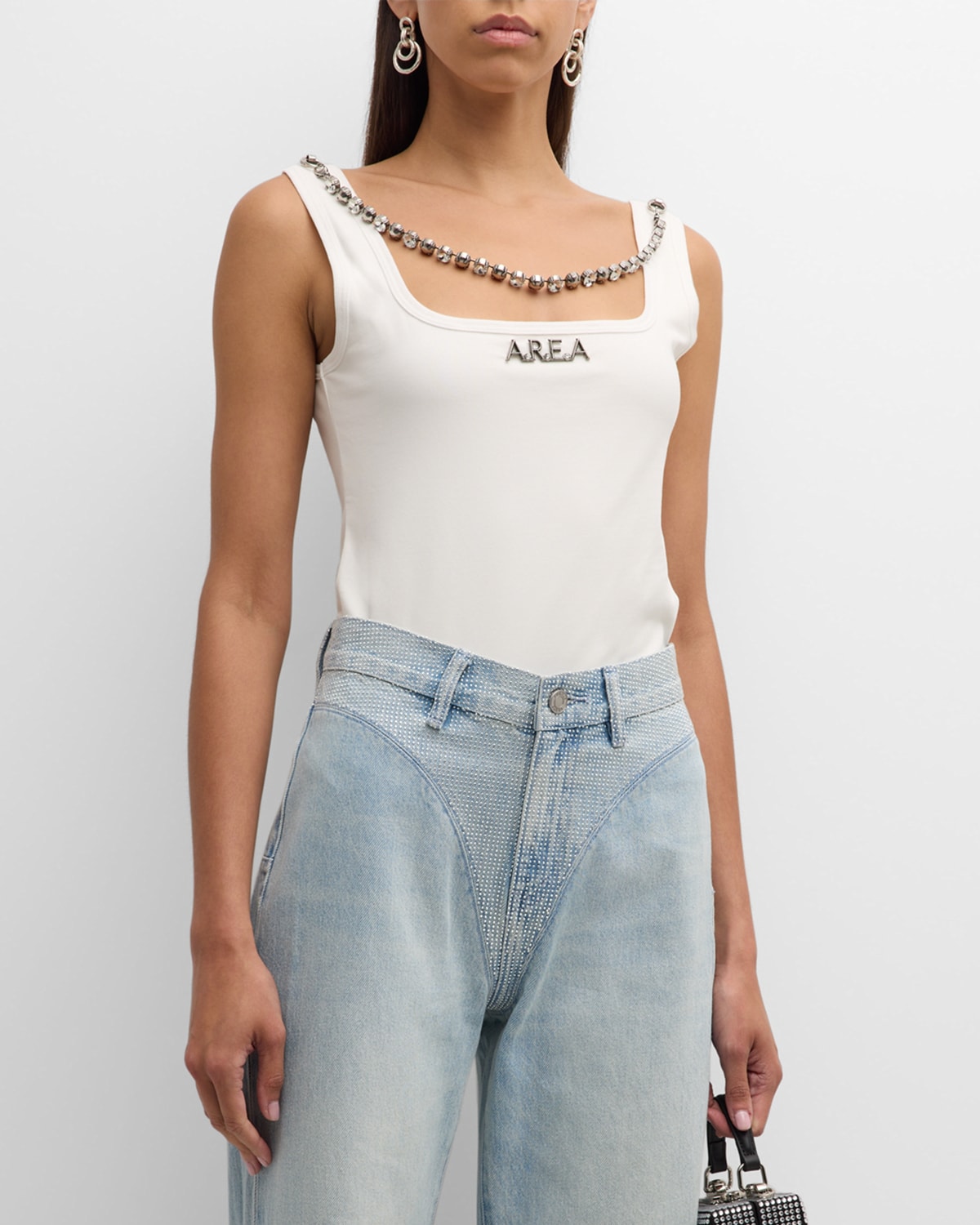 Shop Area Nameplate Crystal-chain Tank Top In Whipped White