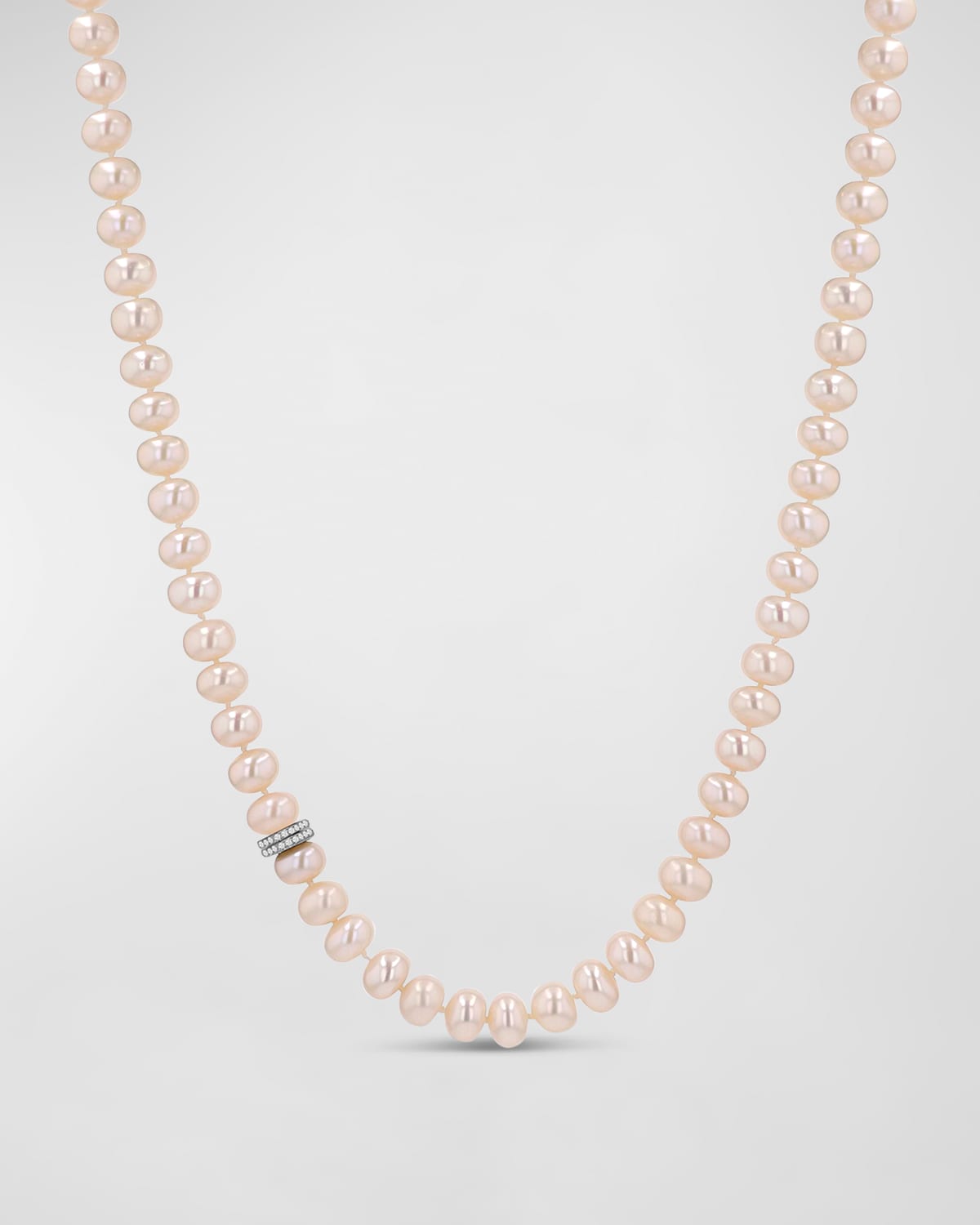 Pearl 8mm Bead Necklace with 2 Diamond Rondelles