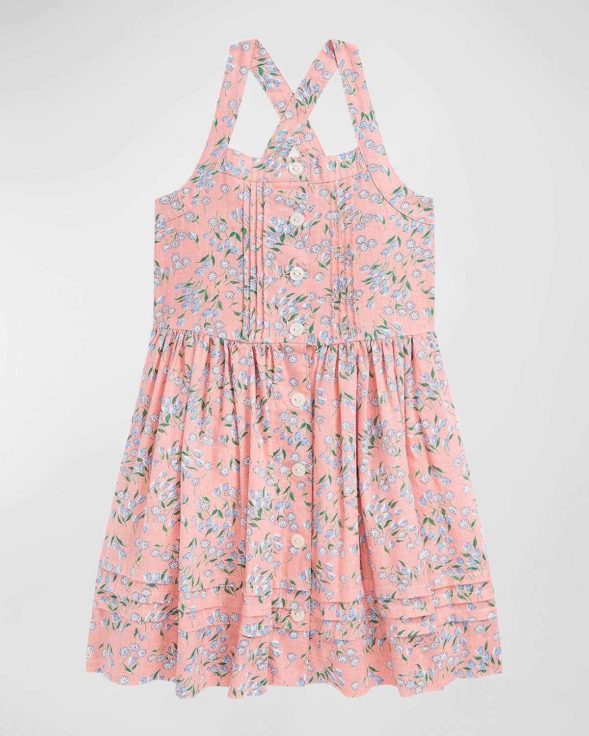 Shop Ralph Lauren Girl's Linen Floral-print Dress In Seze Floral
