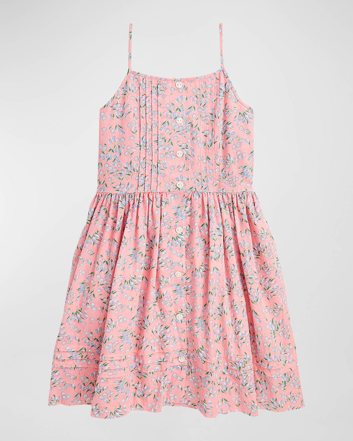Shop Ralph Lauren Girl's Floral-print Linen Dress In Seze Floral