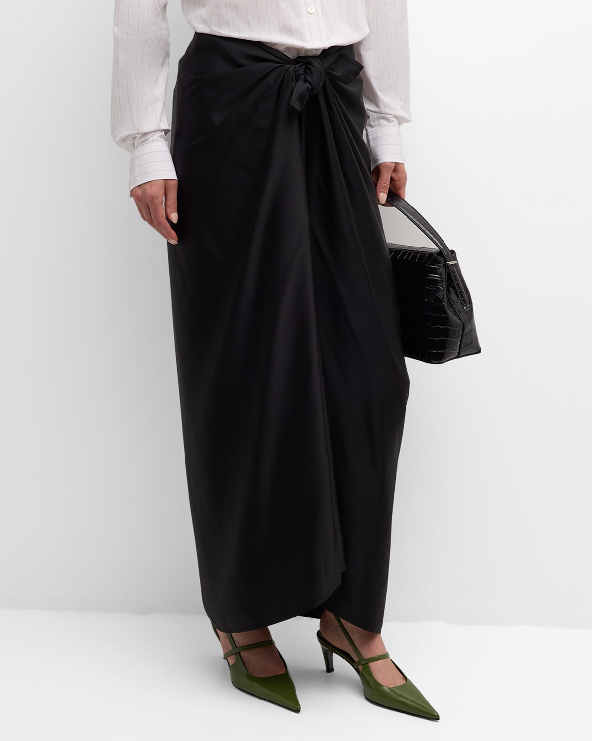 Shop Totême Satin Knot Maxi Skirt In Black