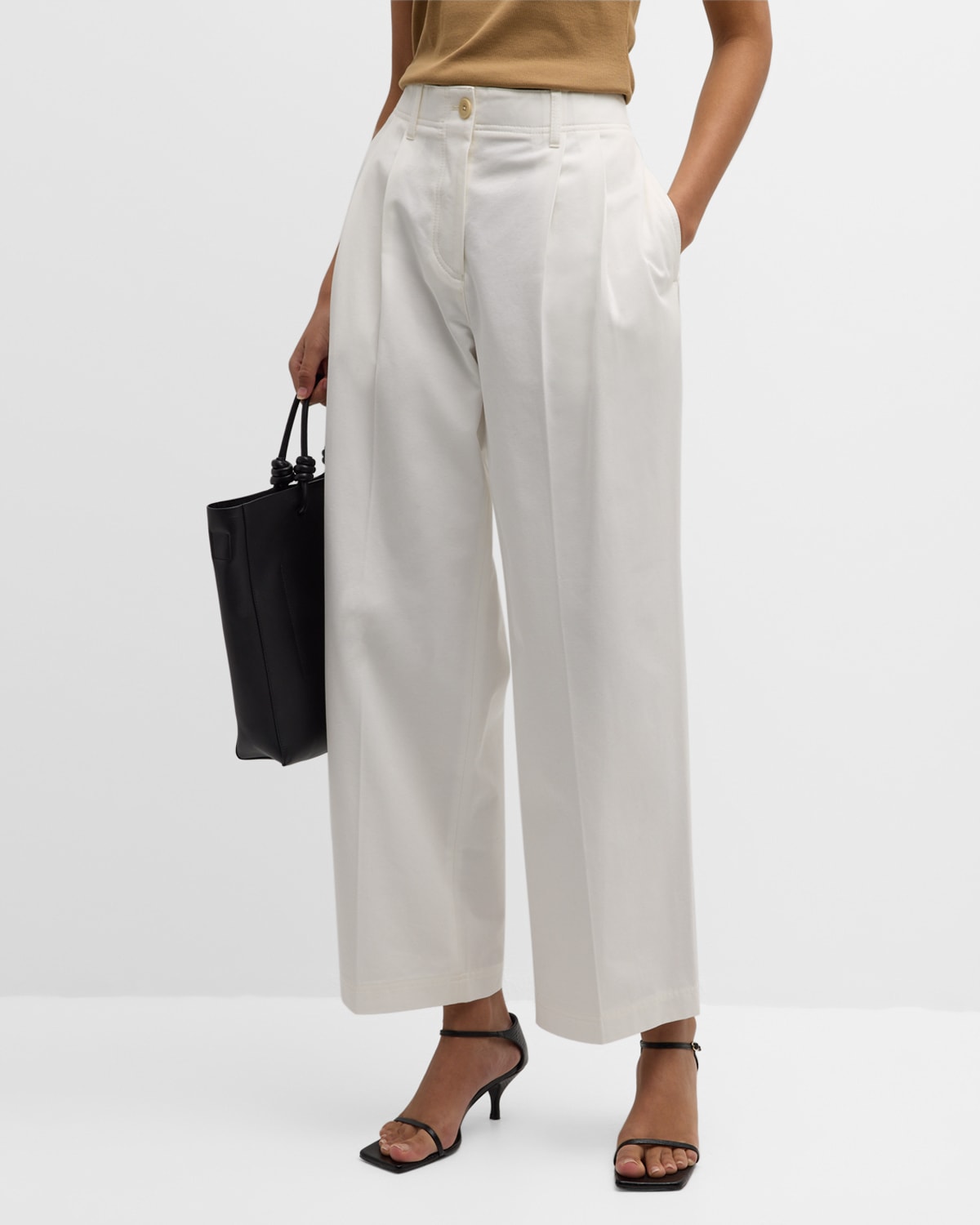 Shop Totême Mid-rise Pleated Relaxed Wide-leg Twill Trousers In Open White