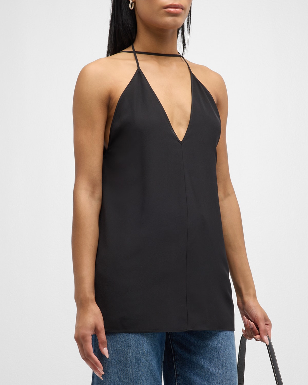 Shop Totême Double-halter Plunging Silk Top In Black