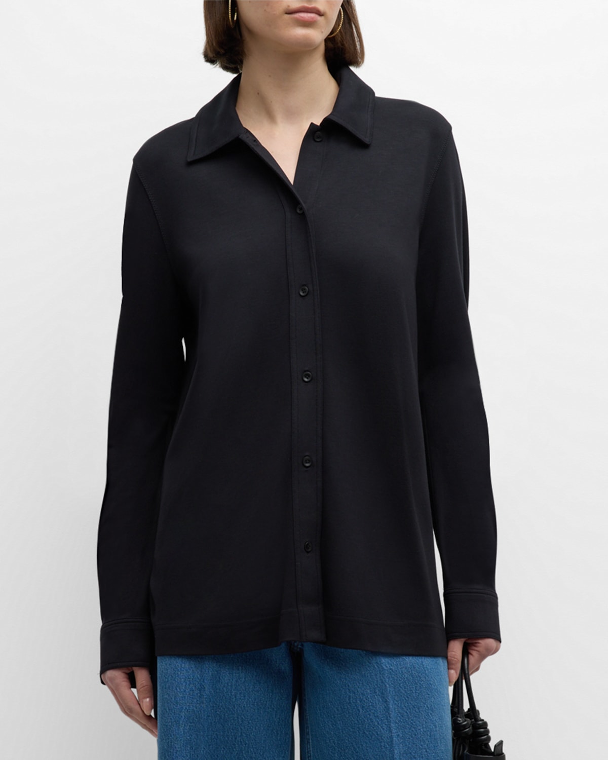 Shop Totême Jersey Button-front Shirt In Black