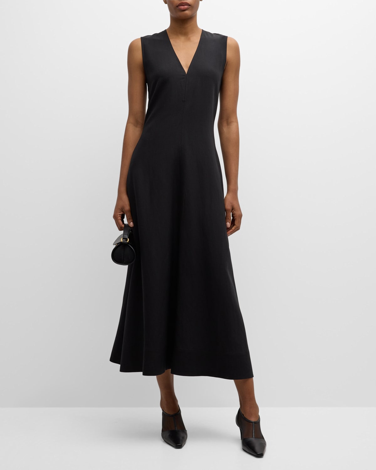 Shop Totême Fluid V-neck Sleeveless Maxi Dress In Black