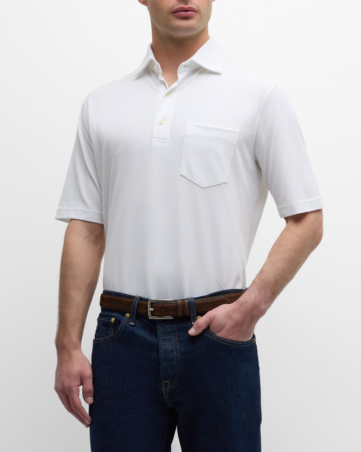Shop Sid Mashburn Men's Pique Pocket Polo Shirt In White
