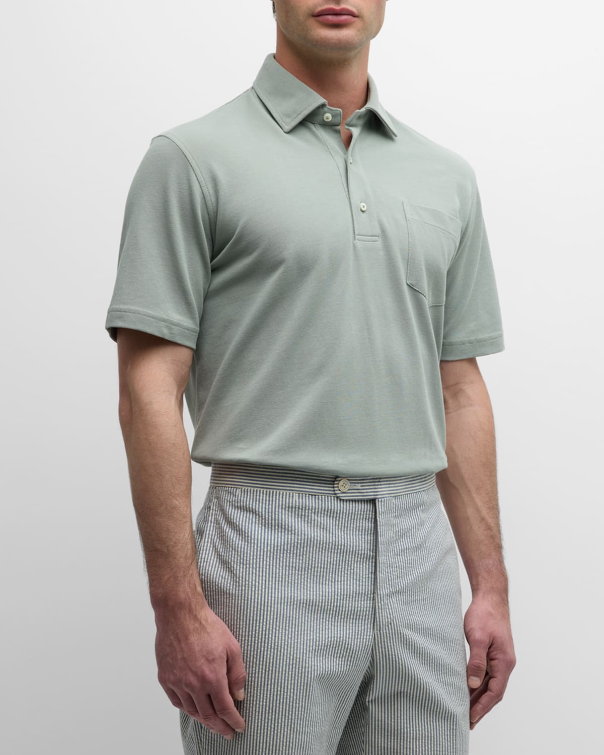 Shop Sid Mashburn Men's Pique Pocket Polo Shirt In Sage Pique