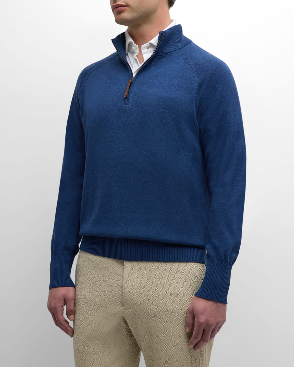Shop Sid Mashburn Men's Quarter-zip Raglan Sweater In Heather Marine