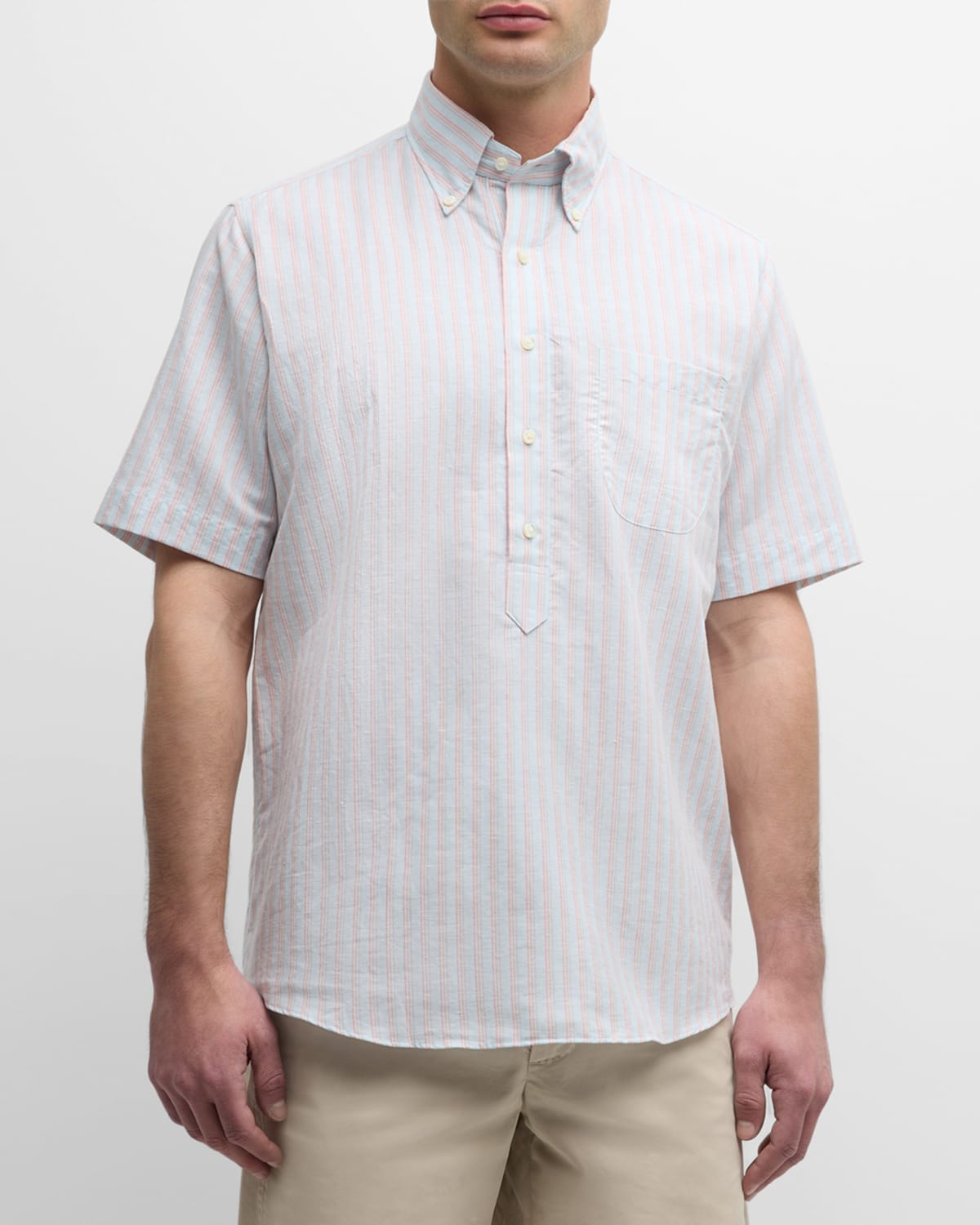 Shop Sid Mashburn Men's Multi-stripe Popover Shirt In Sky Crl Or