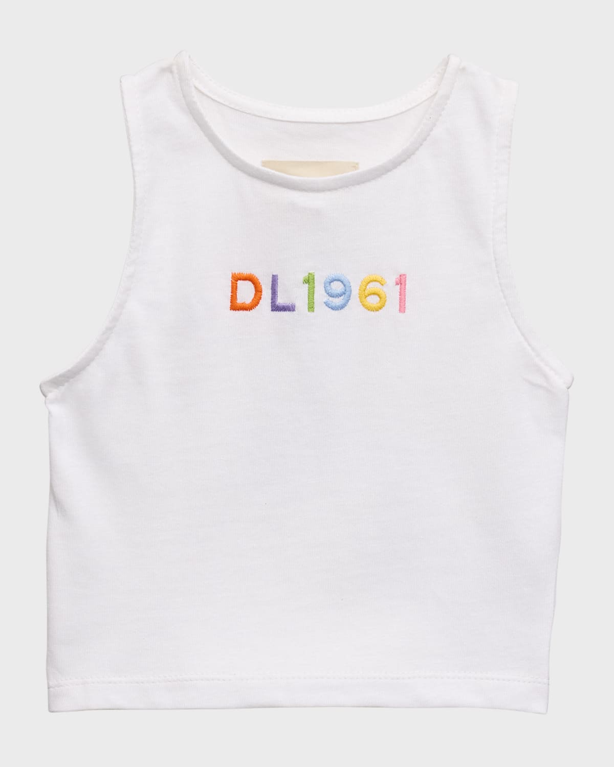 Shop Dl1961 Girl's Marcie Embroidered Logo Tank Top In White Logo