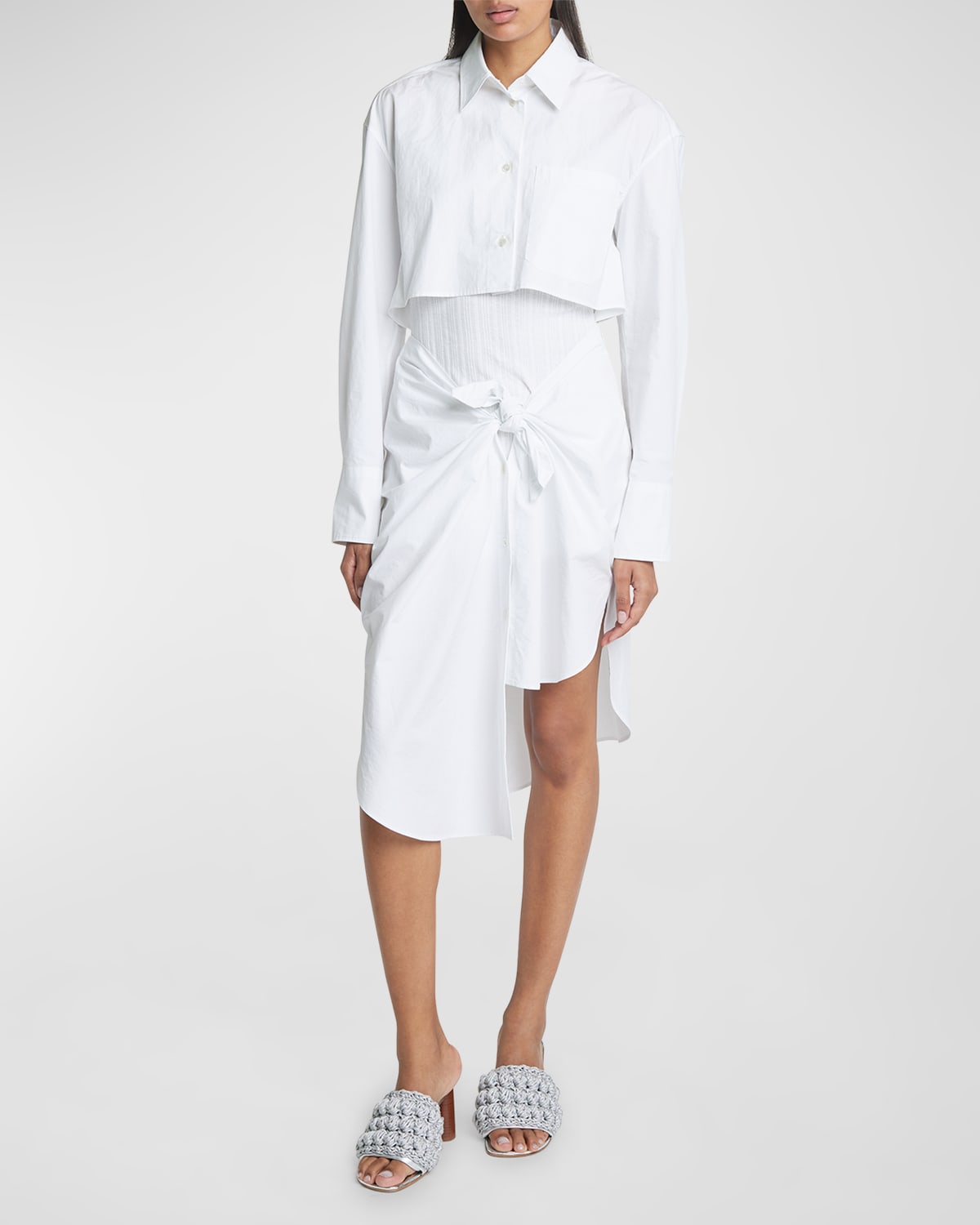 Shop Jw Anderson Knot-front Hybrid Shirtdress In White