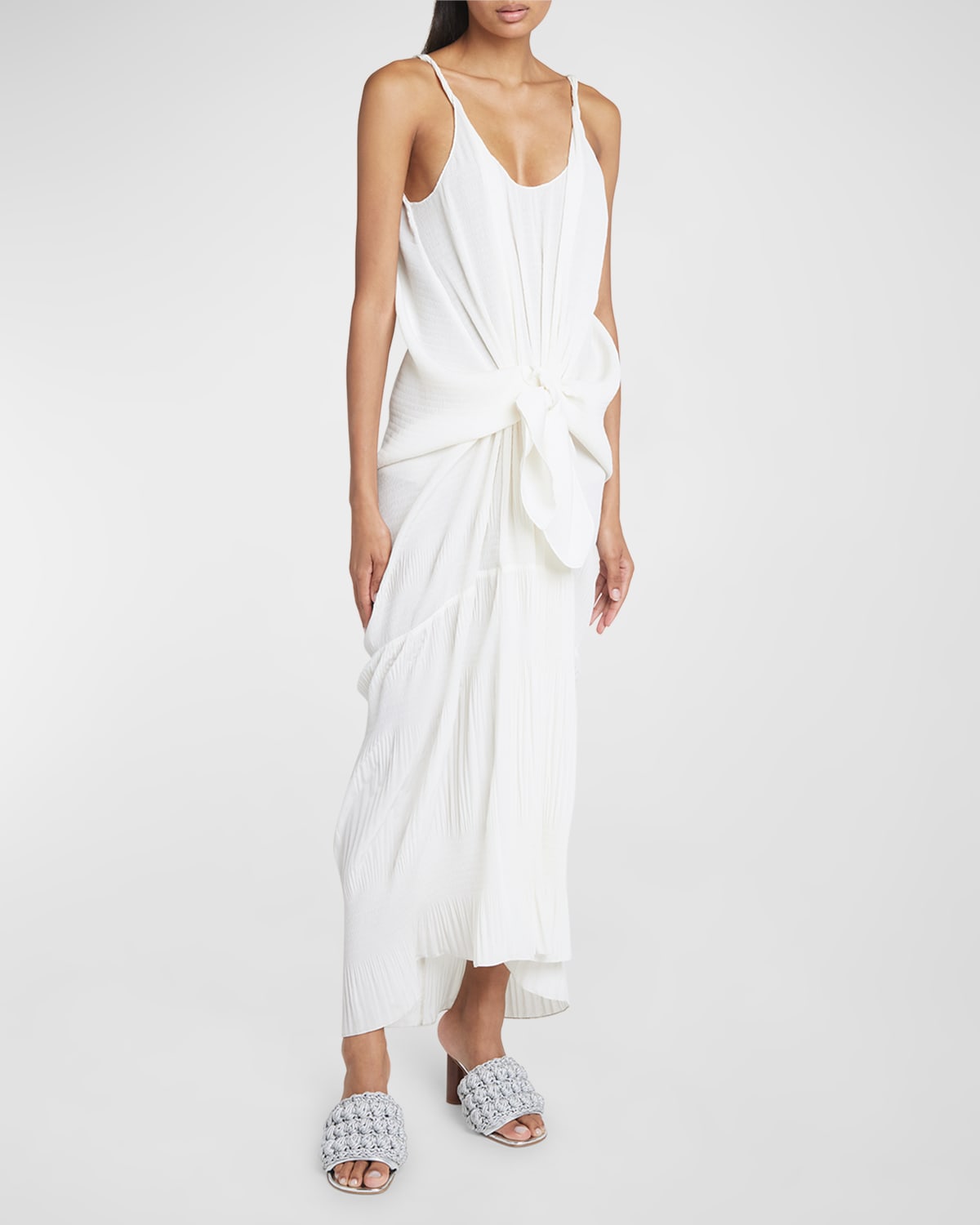Shop Jw Anderson Knot-front Sleeveless Maxi Dress In Off White