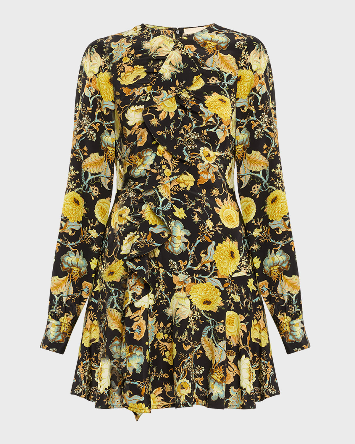Silk Chiffon Printed Ruffled Mini Dress