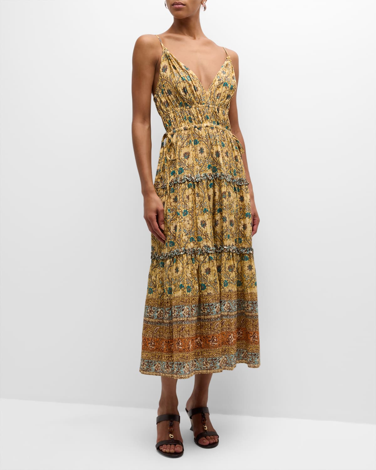 Shop Ulla Johnson Rosa Printed A-line Midi Dress In Daylily