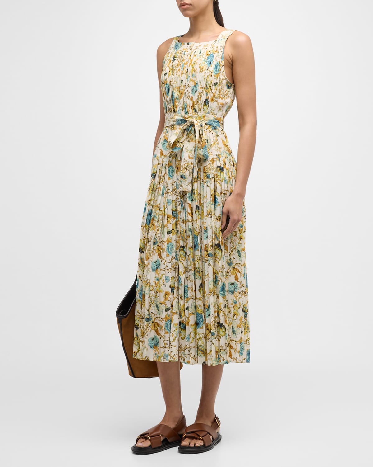 Ulla Johnson Annabeth Pleated Sleeveless Midi Dress In Multi