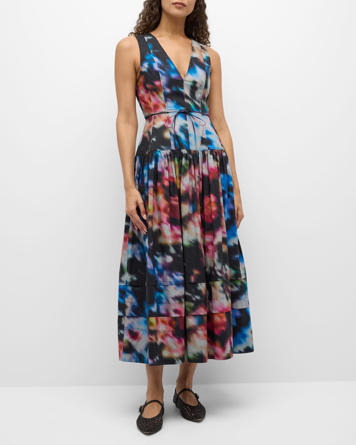 Shop Ulla Johnson Kiran V-neck Midi Dress In Aura