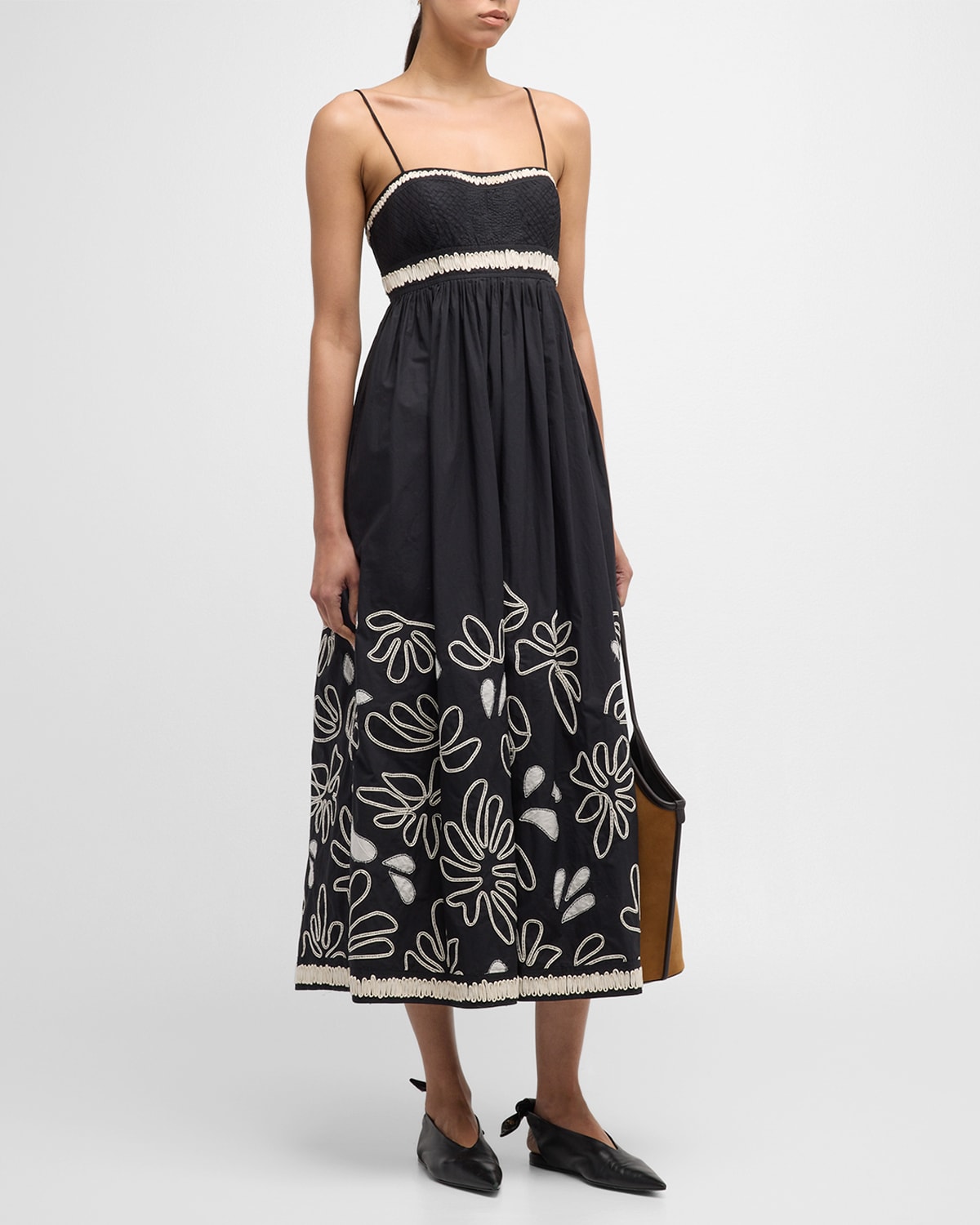 Ulla Johnson Hollis Embroidered Cotton Midi Dress In Black