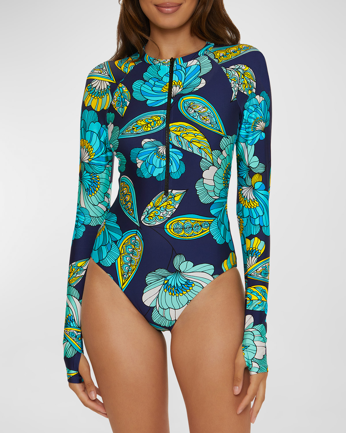 Shop Trina Turk Pirouette Rashguard One-piece Swimsuit In Multi