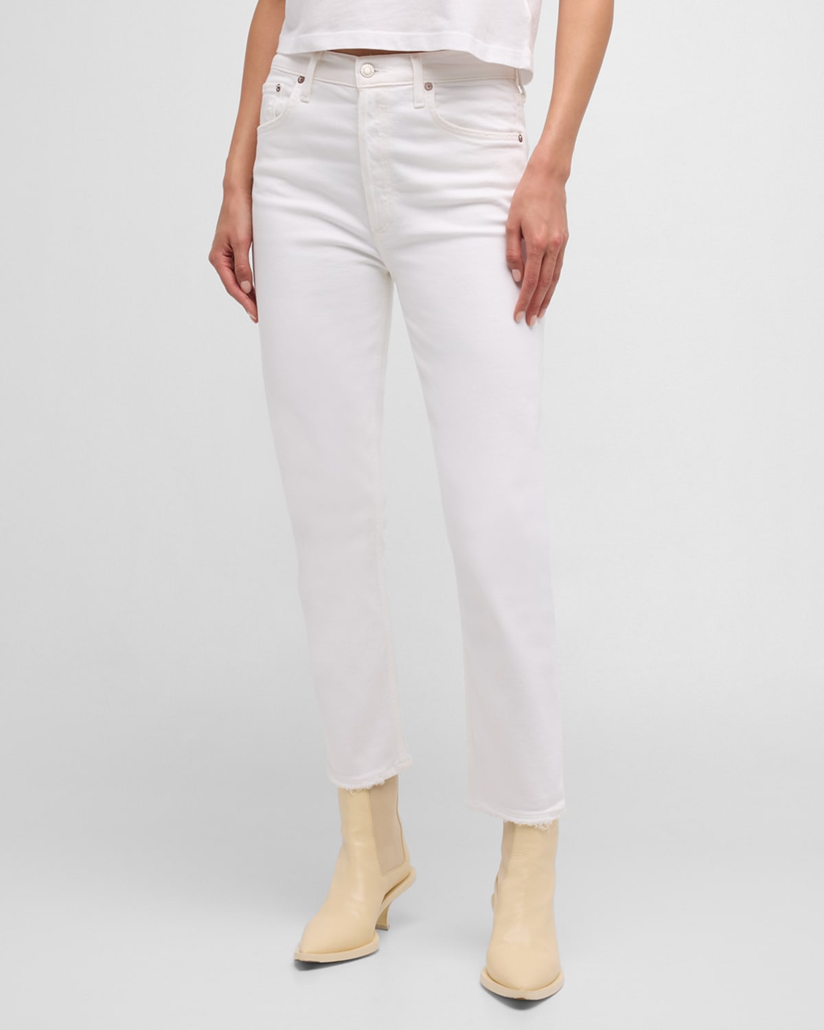 Shop Agolde Riley High-rise Straight Cropped Denim Jeans In Sour Cream