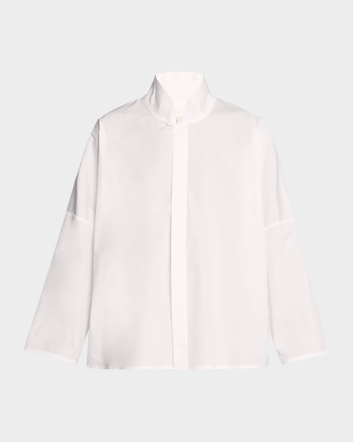 Shop Eskandar Chinese Imperial Shirt With Chinese Collar (mid Plus Length) In White