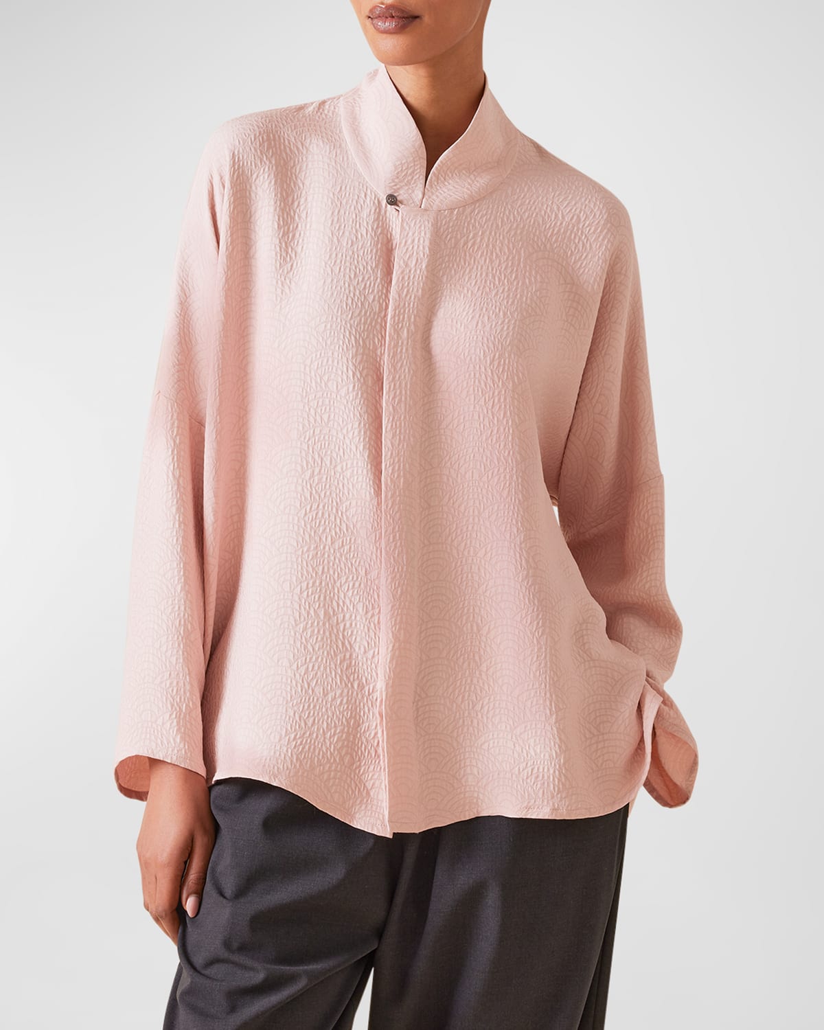 Eskandar Chinese Imperial Shirt With Chinese Collar (mid Plus Length) In Pink