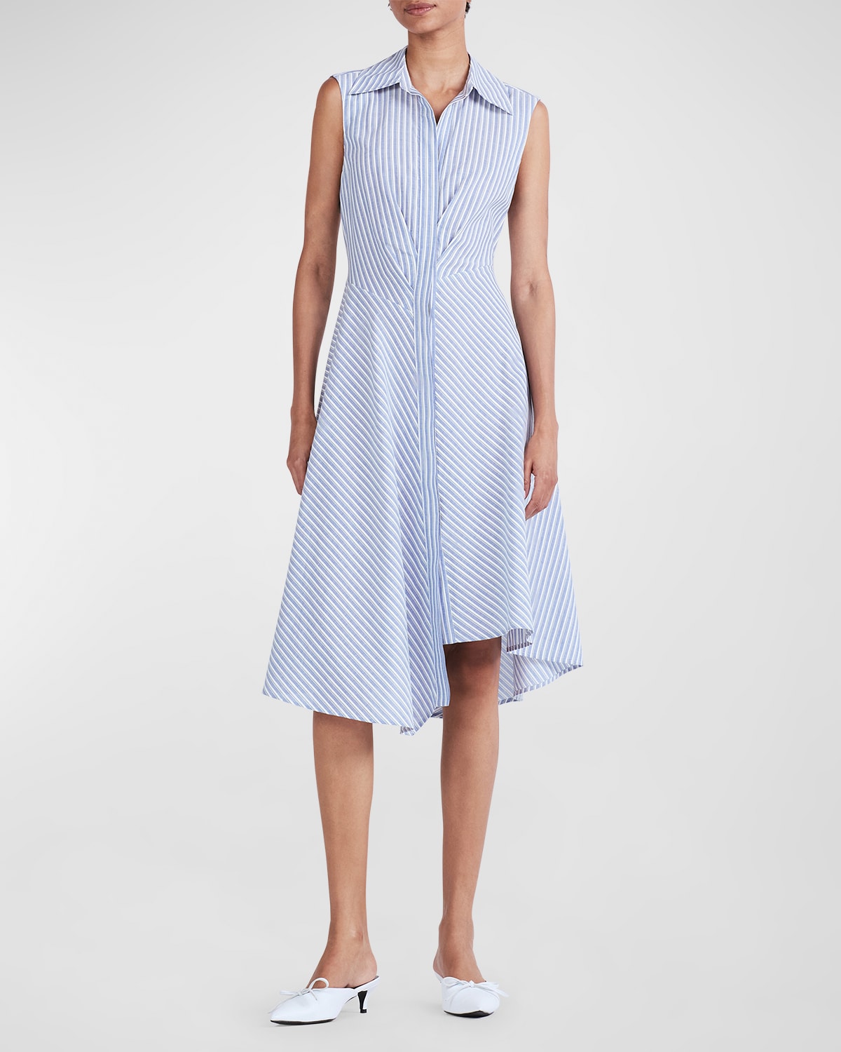 Shop Derek Lam 10 Crosby Themis Striped Sleeveless Shirtdress In Bluewhite