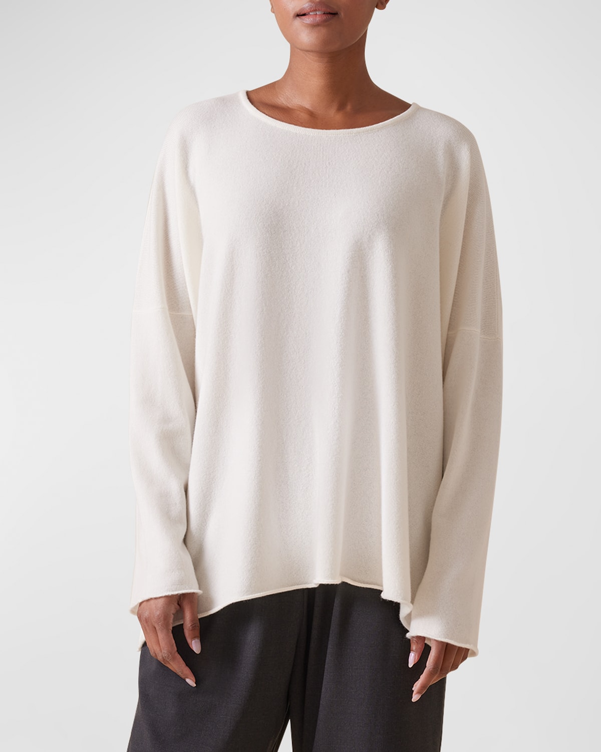 Shop Eskandar Cashmere Top With Raw Edges (mid Plus Length) In Ivory