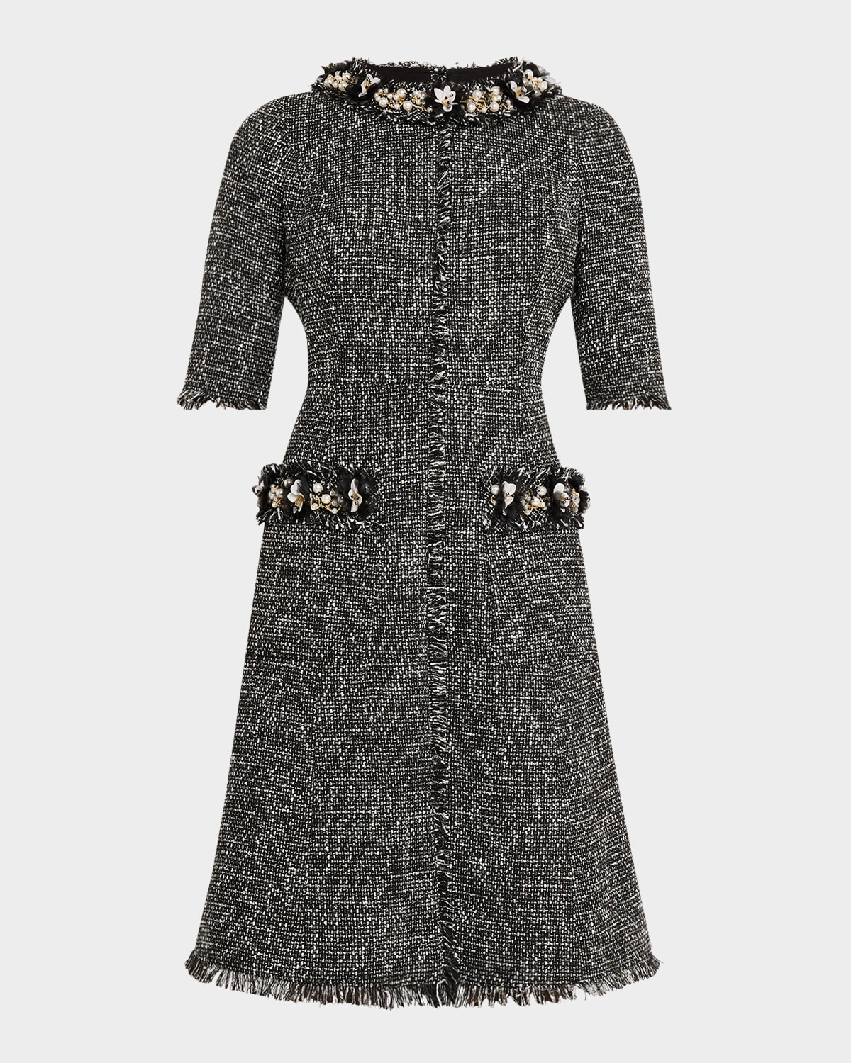 Rickie Freeman For Teri Jon Bead & Pearl-embellished Tweed Midi Dress In Black Multi