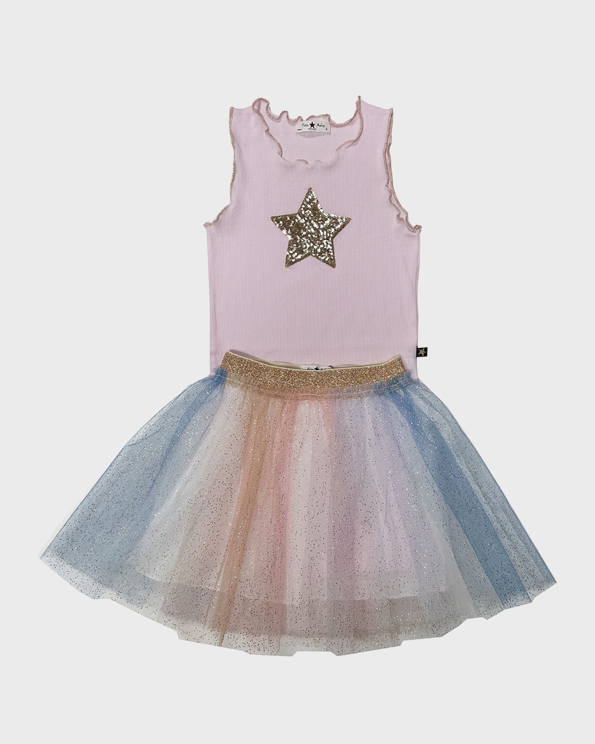 Shop Petite Hailey Girl's Star-printed Tank W/ Multicolor Tulle Skirt & Bike Short In White