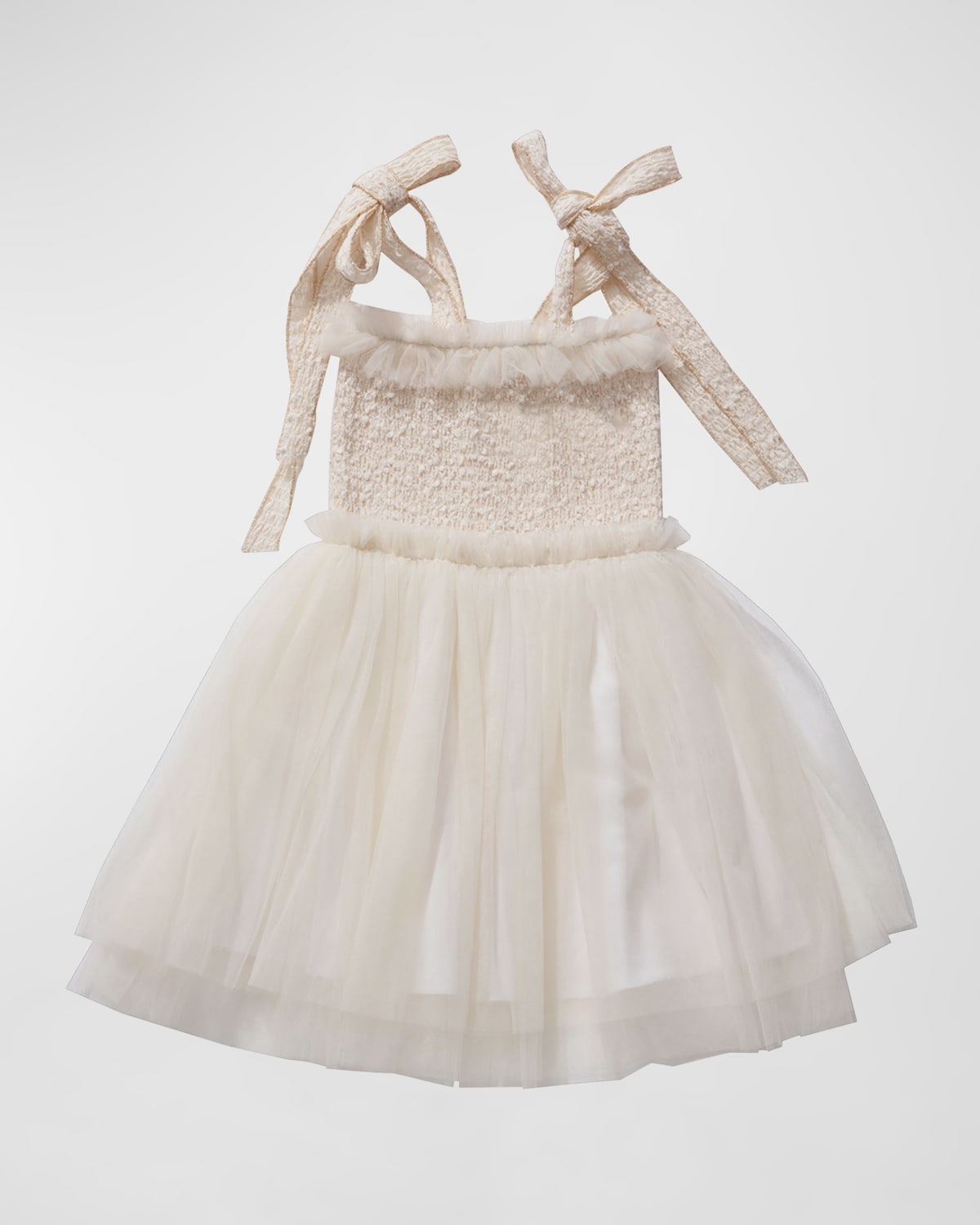 Shop Petite Hailey Girl's Smocked Tie-shoulder Tulle Dress In Ivory