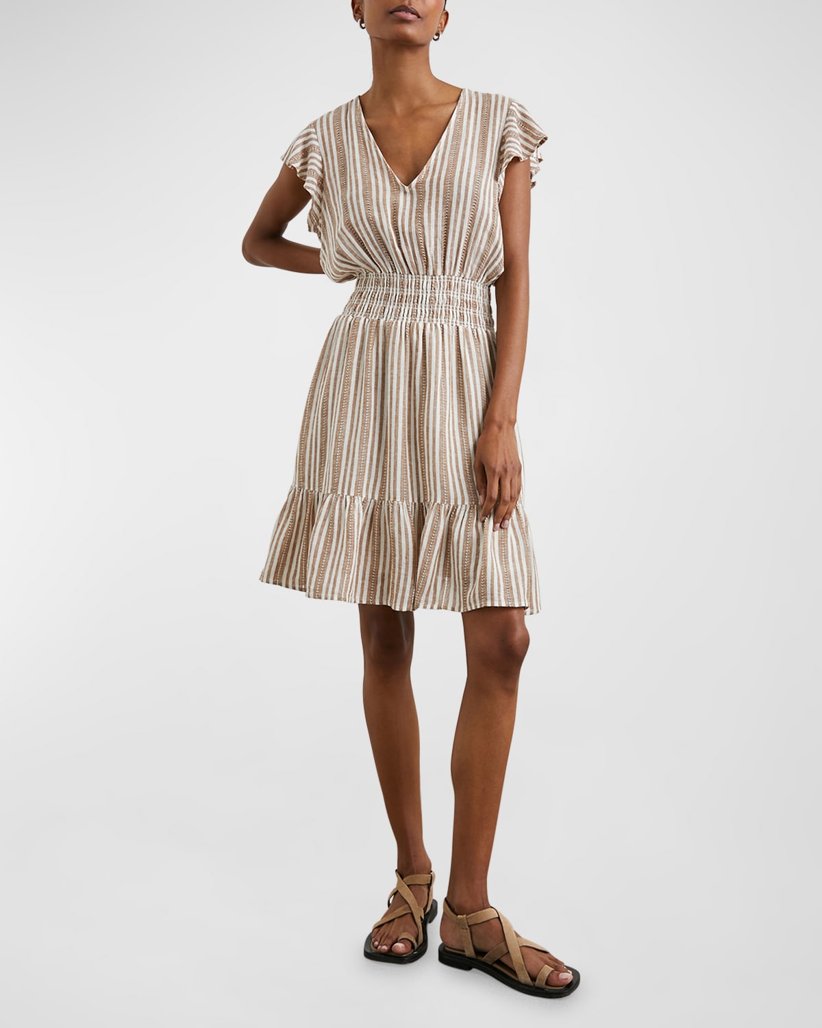 Shop Rails Tara Striped Flutter-sleeve Mini Dress In Palo Santo Stripe