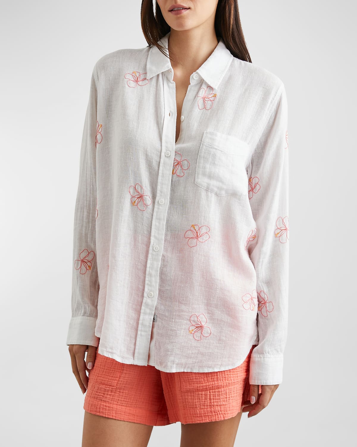Charli Hibiscus Embroidered Linen Shirt