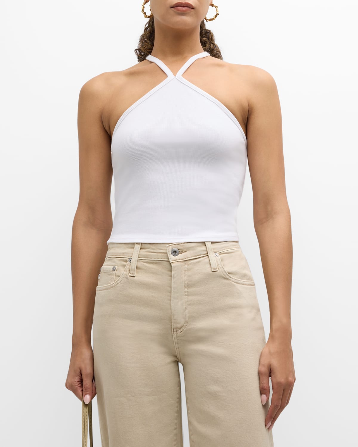 Enza Costa Cropped Halter Tank Top In White