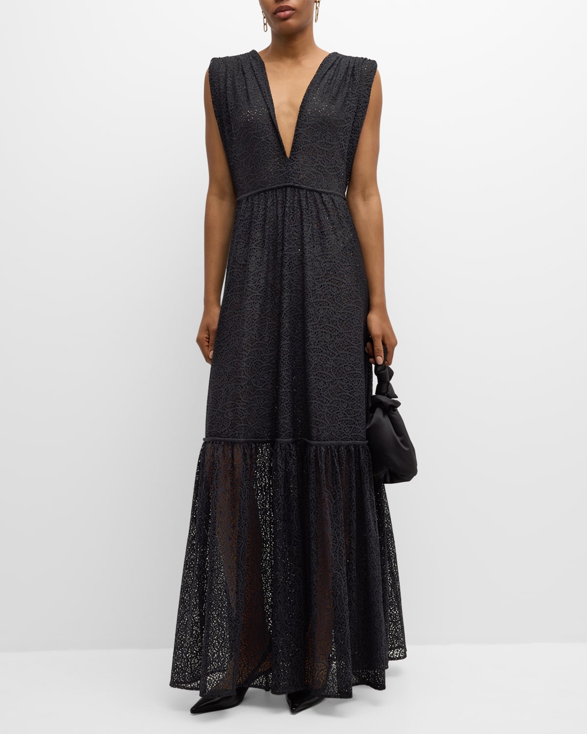 Shop Bite Studios Prato Plunging Sleeveless Lace Maxi Dress In Black Lace