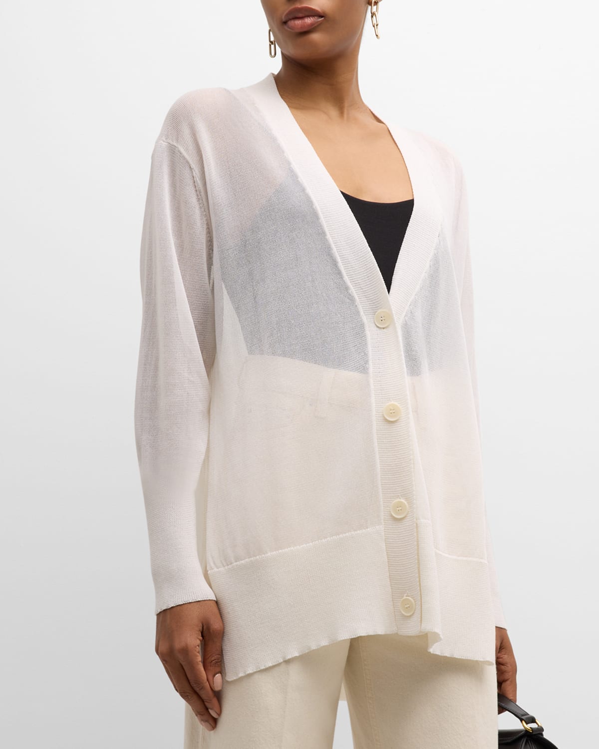 Shop Bite Studios Side-slits Semi Sheer Knit Cardigan In Off White