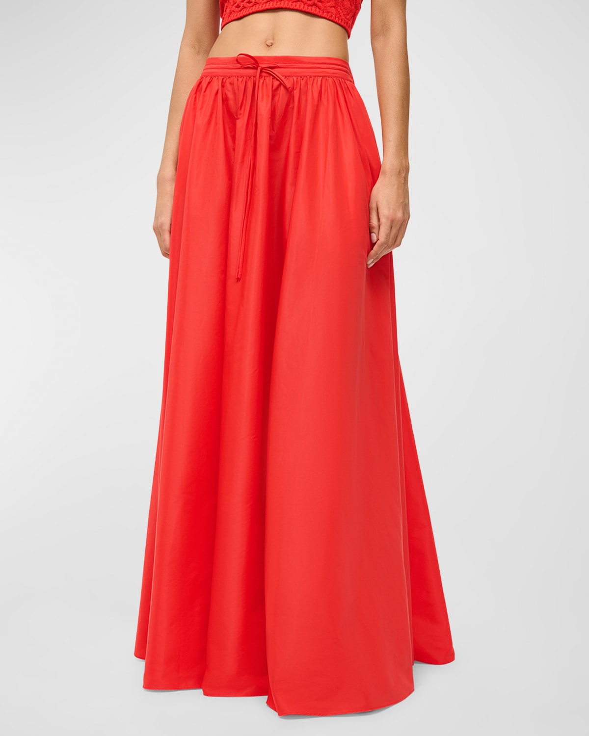 Shop Staud Eden Drawstring Maxi Skirt In Red Rose Rdr